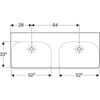 Kép 2/4 - Geberit Smyle Square dupla mosdó 120x48 cm, csaplyuk nélkül, túlfolyóval 500.224.01.1 