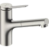 Kép 1/5 - Hansgrohe Zesis M33 Egykaros konyhai csaptelep 140, kihúzható kifolyóval, 2 jet, sBox light nemesacél felület 74803800