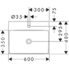 Kép 3/3 - Hansgrohe Xelu Q Pultra ültetett mosdótál 600/480 csapfurattal, túlfolyó nélkül, SmartClean Fehér 61018450