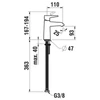 Kép 2/2 - LAUFEN PURE Egykaros mosdó csaptelep Eco+, 110 mm kiállású fix kifolyóval, húzórudas lefolyószelep nélkül, PVD szálhúzott rozsdamentes acél HF901702423000