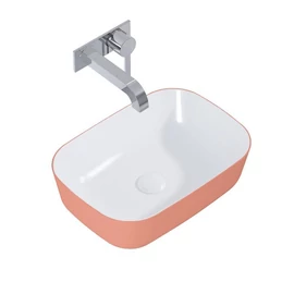 AREZZO design pultra ültethető mosdó RENI 46x33, fényes fehér / matt terra pink AR-146110