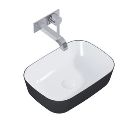 AREZZO design pultra ültethető mosdó RENI 46x33, fényes fehér / matt fekete AR-146111