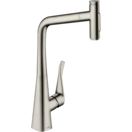 Hansgrohe Metris Select M71 M7117-H320 egykaros konyhai csaptelep kihúzható kifolyóval nemesacél felület 73820800 Hansgrohe Metris Select M71 M7117-H320 egykaros konyhai csaptelep kihúzható kifolyóval nemesacél felület 73820800