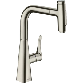Hansgrohe Metris Select M71 M7117-H240 egykaros konyhai csaptelep kihúzható kifolyóval nemesacél felület 73822800 Hansgrohe Metris Select M71 M7117-H240 egykaros konyhai csaptelep kihúzható kifolyóval nemesacél felület 73822800