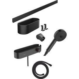 Hansgrohe WallStoris Szett kézizuhany 105, 3 jet EcoSmart Activation, termosztát, zuhanyrúd 70cm, tároló szett, matt fekete 24250670