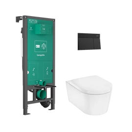 Hansgrohe EluPura S Teljes WC-szett falsík alatti öblítőrendszerrel, iFrame Element E öblítőlappal, EluPura WC-ülőkével, Matt Fekete 60303670