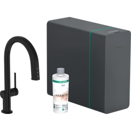 Hansgrohe Aqittura M91 Vízszűrős konyhai csaptelep és szódakészítő rendszer 210, kihúzható zuhanyfejjel, 1jet, sBox, Matt Fekete 76838670 Hansgrohe Aqittura M91 Vízszűrős konyhai csaptelep és szódakészítő rendszer 210, kihúzható zuhanyfejjel, 1jet, sBox, Matt Fekete 76838670