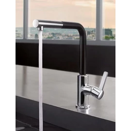 Kludi L-INE S egykaros mosogatócsaptelep, kihúzható kifolyóval, króm/matt fekete 408518775 Kludi L-INE S egykaros mosogatócsaptelep, kihúzható kifolyóval, króm/matt fekete 408518775