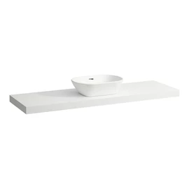 LAUFEN LANI Mosdótartó lap, 160 cm, kivágással középen, 65 mm vastag, 3 tartókonzollal, Matt Fehér H4046911122601 LAUFEN LANI Mosdótartó lap, 160 cm, kivágással középen, 65 mm vastag, 3 tartókonzollal, Matt Fehér H4046911122601