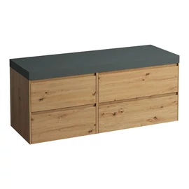 LAUFEN LANI Moduláris alsószekrény, 140 cm, 4 fiókkal, jobb oldalon 80 cm-es 2 fiókos elemmel, bal oldalon 60 cm-es 2 fiókos elemmel, mosdótartó lap 65 mm vastagsággal, kivágás nélkül, .266 szürke színben, Vad Tölgy H4055811122671