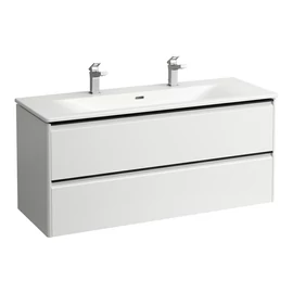 LAUFEN PALACE Kombi csomag 120 cm, vékony mosdó alsószekrénnyel, 2 fiókkal, fiók rendezővel együtt. Hagyományos vagy helytakarékos szifonnal H894240 szerelhető, 2 csaplyuk, Matt Fehér H8617092601071