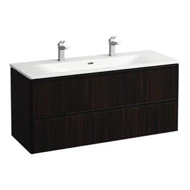LAUFEN PALACE Kombi csomag 120 cm, vékony mosdó alsószekrénnyel, 2 fiókkal, fiók rendezővel együtt. Hagyományos vagy helytakarékos szifonnal H894240 szerelhető, 2 csaplyuk, Sötétbarna Szil H8617092631071