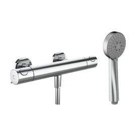 LAUFEN Showertronic Falra szerelt termosztátos zuhany csaptelep, 150 mm-es rögzítési távolsággal, 'Stella' kézi zuhanyfejjel, 1 funkciós, 'Simiflex Zero' zuhanytömlővel, króm HF506551100600