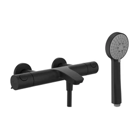 LAUFEN THERM Egykaros termosztátos kád/zuhany csaptelep, Simiflex Zero flexibilis zuhanytömlővel és kézizuhannyal, Matt Titán Fekete HF506561428600