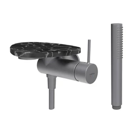 LAUFEN ADA Falra szerelt zuhany csaptelep, 1-pontos Simiboxhoz, kiegészítőkkel, tálca lyuk nélkül, Rozsdamentes Acél/Márvány Fekete HF506755506060