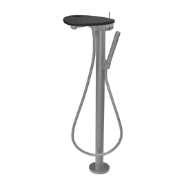 LAUFEN ADA Szabadon álló kád csaptelep, kiegészítőkkel, tálca lyukkal, Rozsdamentes Acél/Matt Fekete HF506781503000