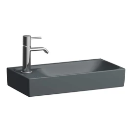 Laufen MEDA Kézmosó 46 × 23,5 cm, aszimmetrikus, bal oldali armatúrapaddal, túlfolyónyílás nélkül, 1 csaplyukkal, Matt Grafit H8151147581131