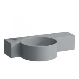 LAUFEN VAL Kézmosó, kerek, jobb oldali pulttal, vágható 430 mm-ig, túlfolyónyílás nélkül, csaplyuk nélkül, Graphite matt H8152837581121