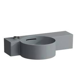 LAUFEN VAL Kézmosó, kör alakú, jobb oldali polccal, 430 mm-re vágható csaplyuk nélkül, egyik oldalon vágatható, Graphite matt H8152837588131 LAUFEN VAL Kézmosó, kör alakú, jobb oldali polccal, 430 mm-re vágható csaplyuk nélkül, egyik oldalon vágatható, Graphite matt H8152837588131