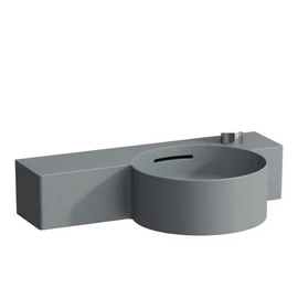 LAUFEN VAL Kézmosó, kör alakú, bal oldali polccal, 430 mm-re vágható csaplyuk nélkül, egyik oldalon vágatható, Graphite matt H8152847588131 LAUFEN VAL Kézmosó, kör alakú, bal oldali polccal, 430 mm-re vágható csaplyuk nélkül, egyik oldalon vágatható, Graphite matt H8152847588131