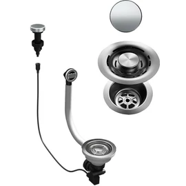 ELLECI - FLOW-PRO OPEN TWIST (tekerős) automata dugókiemelő egymedencés mosogatókhoz inox KITASP-FB-1VTELL-IN