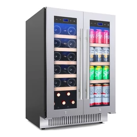 FERRARA Beépíthető kétajtós kétzónás borhűtő 128 literes - szálcsiszolt rozsdamentes ajtókerettel SW-54 SS