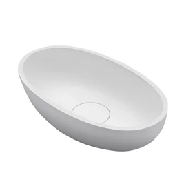 Riho Escala Solid Surface pultra ültethető ovális mosdó, csaplyuk nélkül, 55x32x15cm, Matt Fehér W030001105