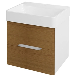SAPHO MEDIENA mosdótartó szekrény, 2 fiókkal, 57x50,7x48,5cm, matt fehér/natúr tölgy (MD062)
