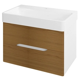 SAPHO MEDIENA mosdótartó szekrény, 2 fiókkal, pipererendezővel, 77x50,5x49cm, matt fehér/natúr tölgy (MD082)