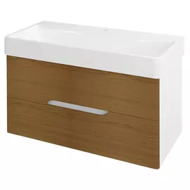 SAPHO MEDIENA mosdótartó szekrény, 2 fiókkal, pipererendezővel, 96,5x50,5x48,5cm, matt fehér/natúr tölgy (MD102)