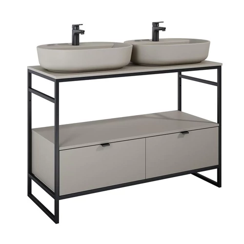 AREZZO design NEBO alsószekrény 120 cm-es, 2 fiókkal, matt beige, matt fekete (2 doboz) AR-168760SET