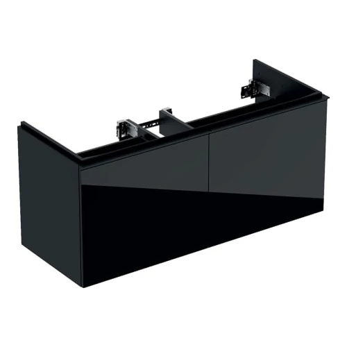 Geberit Acanto alsó szekrény dupla mosdóhoz, két fiókkal 120 cm matt fekete/fényes fekete üveg 500.613.16.1