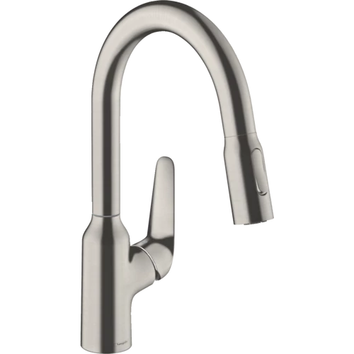 Hansgrohe Focus M4216-H180 egykaros konyhai csaptelep kihúzható zuhanyfejjel, rozsdamentes acél 71821800