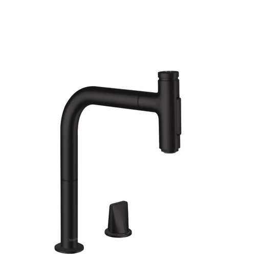 Hansgrohe M71 M7120-H200 2-lyukú egykaros konyhai csaptelep kihúzható kifolyóval, matt fekete 73818670