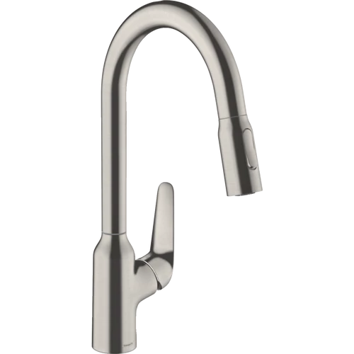 Hansgrohe Focus M42 Egykaros konyhai csaptelep kihúzható zuhanyfejjel nemesacél felület 71800800