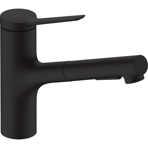 Hansgrohe Zesis M33 Egykaros konyhai csaptelep 140, kihúzható kifolyóval, 2 jet matt fekete 74800670