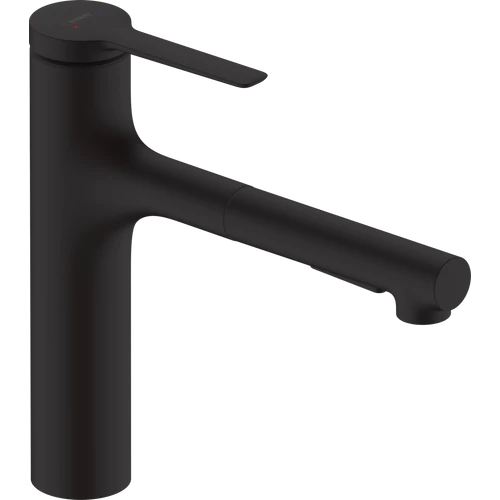 Hansgrohe Zesis M33 Egykaros konyhai csaptelep 160, kihúzható kifolyóval, 2 jet matt fekete 74801670