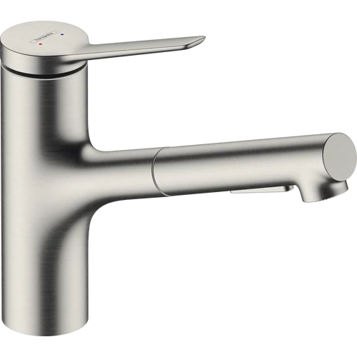 Hansgrohe Zesis M33 Egykaros konyhai csaptelep 140, kihúzható kifolyóval, 2 jet, sBox light nemesacél felület 74803800