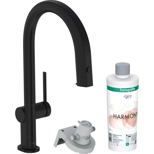 Hansgrohe Aqittura M91 Vízszűrős konyhai csaptelep 210, kihúzható zuhanyfejjel, 1jet, sBox, indulókészlet matt fekete 76800670