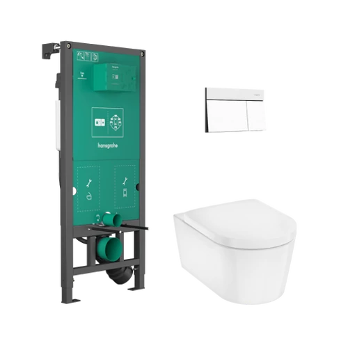 Hansgrohe EluPura S Teljes WC-szett falsík alatti öblítőrendszerrel, iFrame Element E öblítőlappal, EluPura WC-ülőkével 60303700