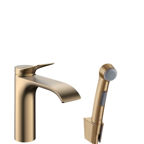 Hansgrohe Vivenis Egykaros mosdócsaptelep bidé kézizuhannyal és 160 cm-es zuhanytömlővel Szálcsiszolt Bronz 75210140