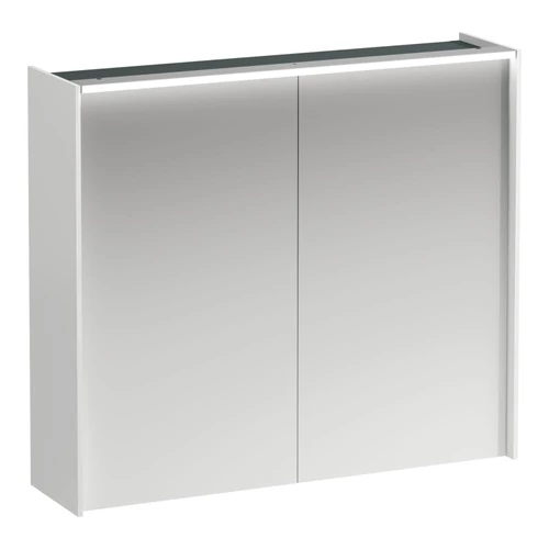 LAUFEN LANI Tükrös szekrény, 80 cm, 2 ajtóval, vízszintes LED világítással, 2 üveg polccal, 1 dugaljjal, Fényes Fehér H4037621122611