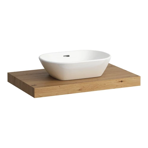 LAUFEN LANI Mosdótartó lap, 80 cm, kivágással középen, 65 mm vastag, 2 tartókonzollal, Vad Tölgy H4046511122671