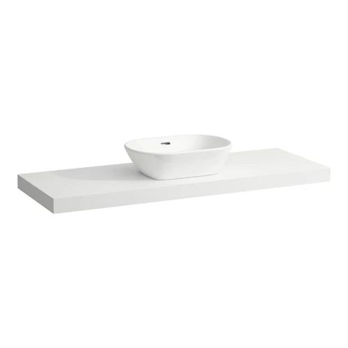 LAUFEN LANI Mosdótartó lap, 140 cm, kivágással középen, 65 mm vastag, 3 tartókonzollal, Matt Fehér H4046811122601
