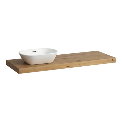 LAUFEN LANI Mosdótartó lap, 140 cm, kivágással bal oldalon, 65 mm vastag, 3 tartókonzollal, Vad Tölgy H4046821122671