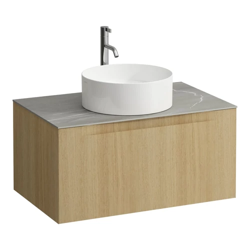 LAUFEN ARUN Fiókos elem 800, 1 fiókkal, kivágással középen, Piasentina Grigio felülettel csaplyuk kivágással, Világos Tölgy H4161051512501