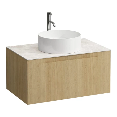 LAUFEN ARUN Fiókos elem 800, 1 fiókkal, kivágással középen, Botticino Crema felülettel csaplyuk kivágással, Világos Tölgy H4171051512501