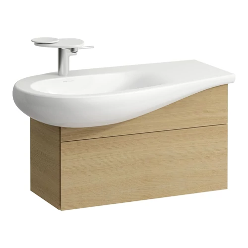 LAUFEN ILBAGNOALESSI Alsószekrény, 90 cm, kivágással bal oldalon, 1 fiókkal, finoman záródó mechanizmussal, H814975 mosdóhoz, Világos Tölgy H4304010972501