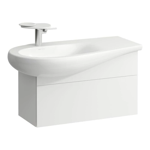LAUFEN ILBAGNOALESSI Alsószekrény, 90 cm, kivágással bal oldalon, 1 fiókkal, finoman záródó mechanizmussal, H814975 mosdóhoz, Matt Fehér H4304010972601