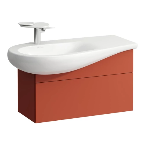 LAUFEN ILBAGNOALESSI Alsószekrény, 90 cm, kivágással bal oldalon, 1 fiókkal, finoman záródó mechanizmussal, H814975 mosdóhoz, Terracotta H4304010972691